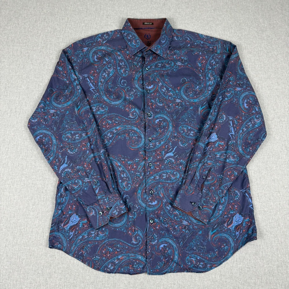 Bugatchi Uomo Mens Purple Paisley Long Sleeve Button Up Shirt XL Classic Fit